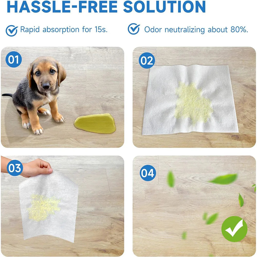 Pack of 100 dog urine absorbent paper pads for pets, quick-drying and highly absorbent pet diaper and urine wipe supplies