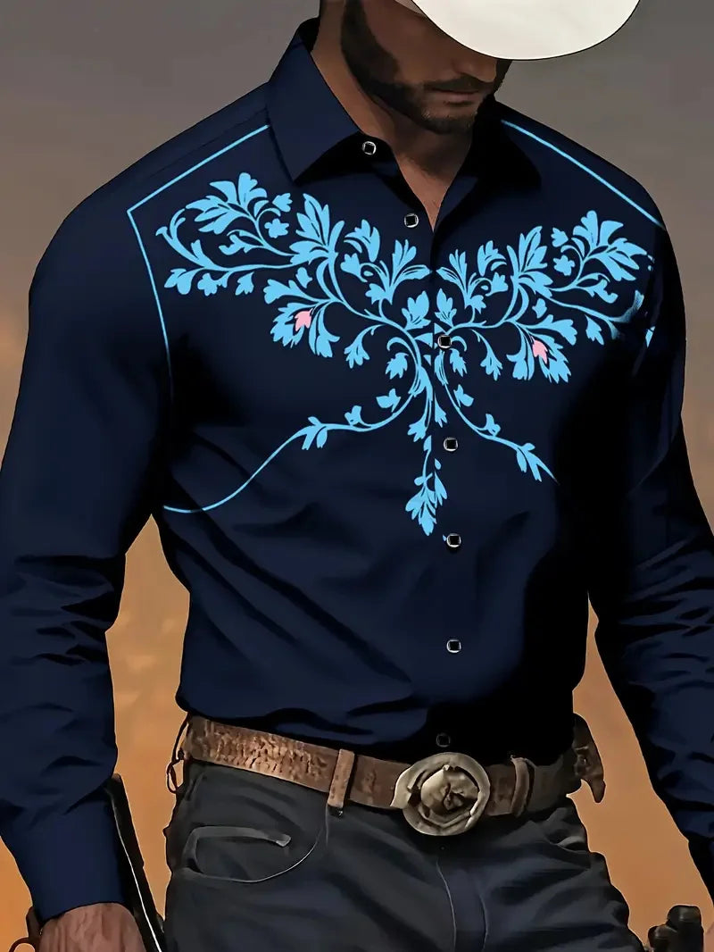 Hawaiian men's long sleeve shirt with 3D printed design, button-up style, casual streetwear from Showlu Fashion Store.