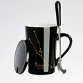 Black ceramic coffee mug featuring 12 zodiac signs, with lid and spoon, by Showlu Fashion Store.