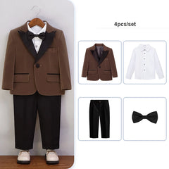 Autumn Boys Red Velvet Suit Set Children Birthday Party Wedding Host Piano Performance Costume Kids Blazer Pants Bowtie Outfit