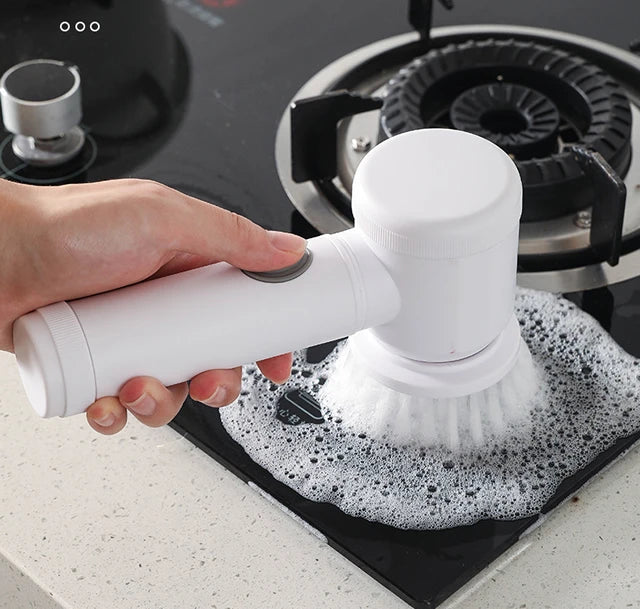 Showlu Smart General cordless electric spin scrubber with 7-in-1 cleaning brush attachment for kitchen and bathroom cleaning.