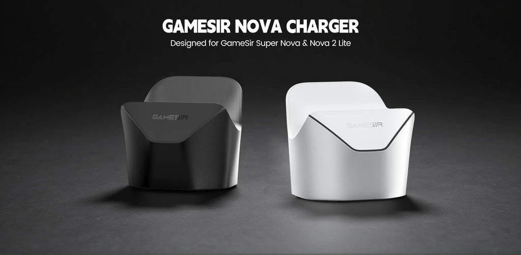 Showlu Smart General GameSir RGB controller charging dock stand with LED lighting and sleek design for gaming controllers.