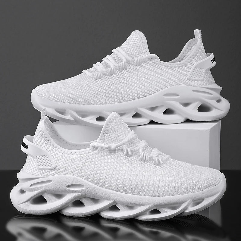 Men's black breathable lightweight sport sneakers with mesh upper, ideal for running, jogging, and outdoor walking.