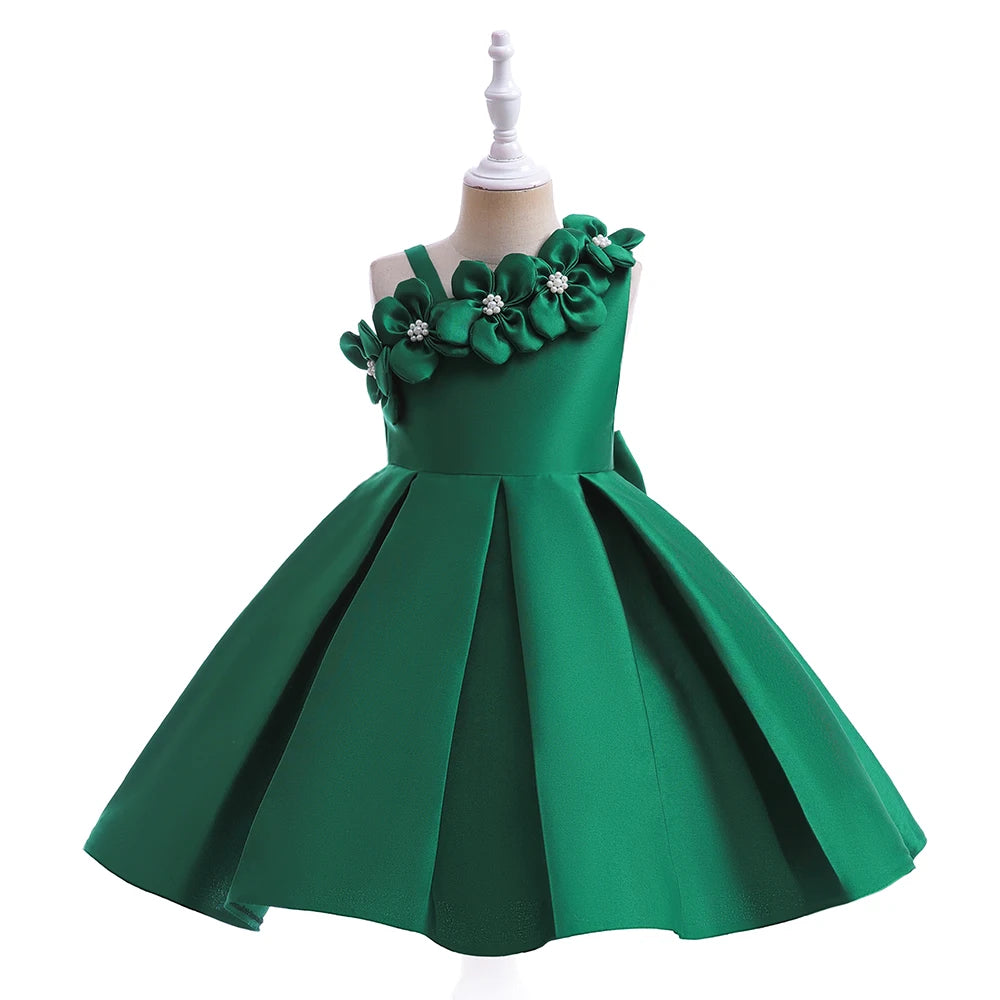 Summer flower girl dress by Showlu Fashion featuring a bow, suitable for birthdays, Christmas, weddings, and princess-themed events.