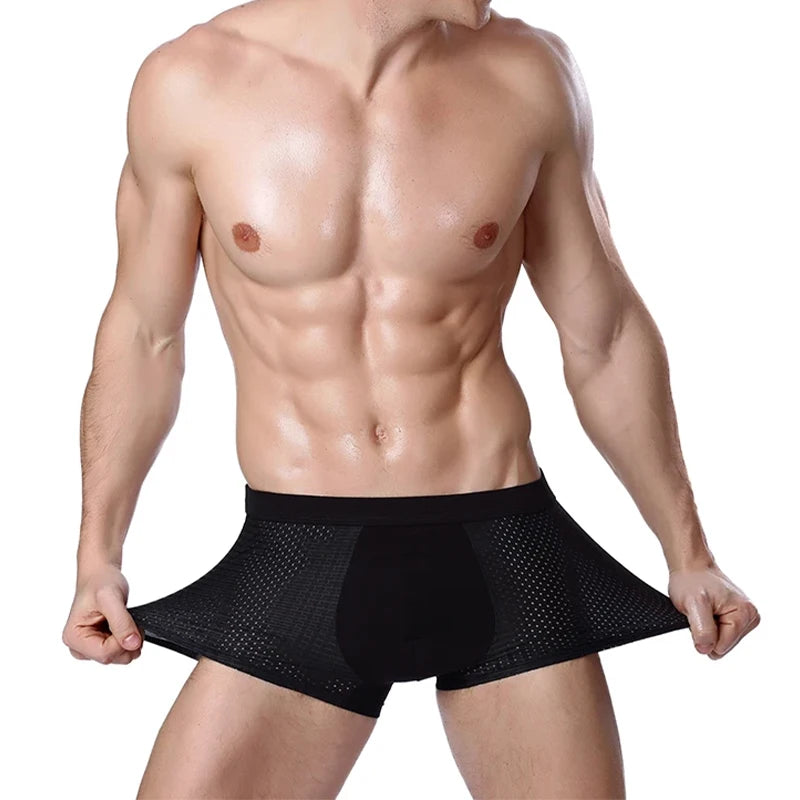 Men's bamboo fiber boxer shorts from Showlu Fashion Store, breathable plus size underwear in a 4-pack, with soft, comfortable fabric.
