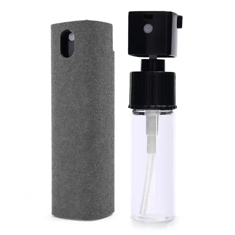 Microfiber screen cleaner spray bottle for mobile phones, tablets, and laptops, with press spray mechanism and no liquid included