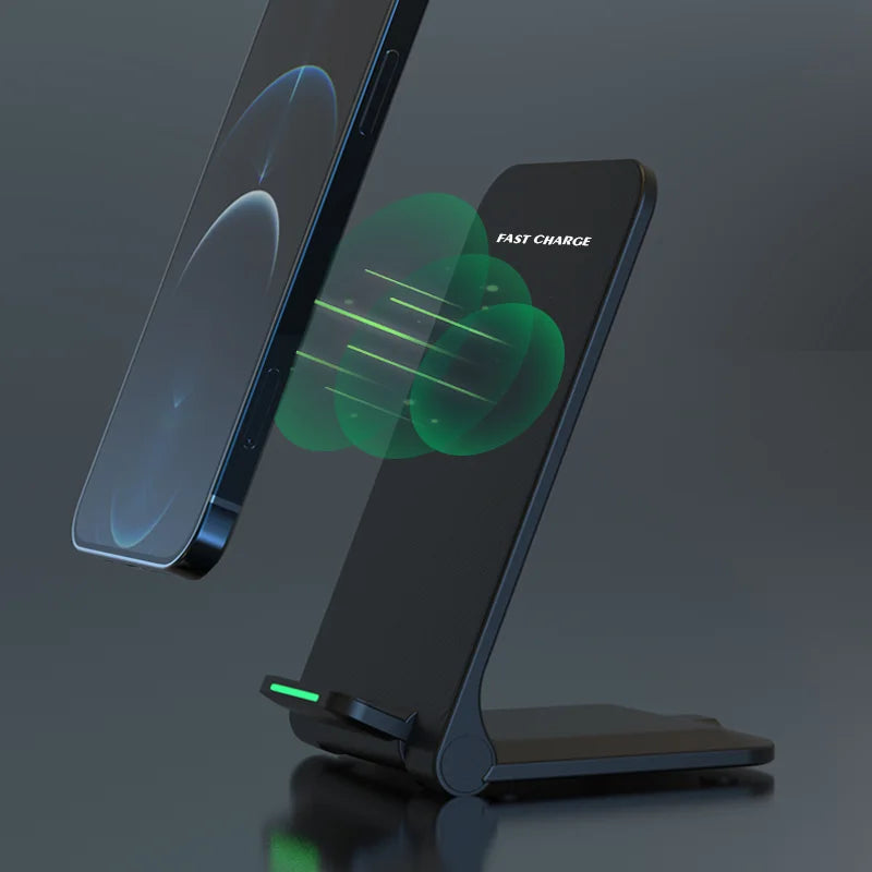 Showlu Smart General 30W fast wireless charging stand with sleek design and adjustable angle for easy device charging.
