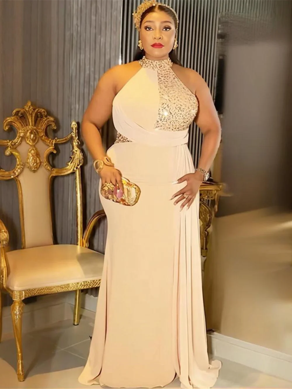 Elegant African wedding party dress by SHOWLU FASHION STORE, Muslim maxi gown with intricate embroidery and flowing fabric.
