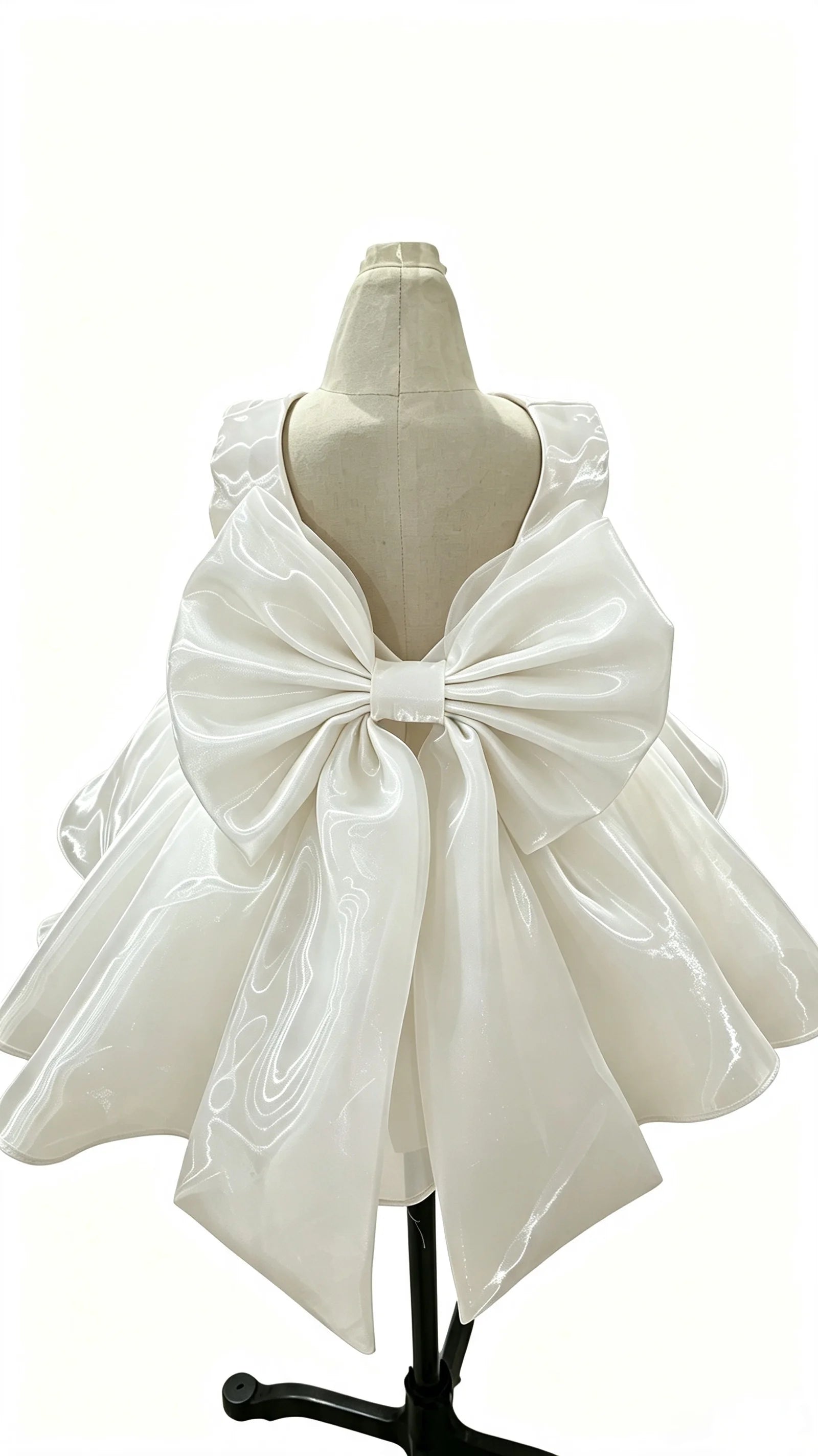 Baby Girl Satin Flower Girl Dress Low Back Thin Straps Bow Luxury Princess Gown Toddler 1st Birthday Baptism Wedding Party Dress