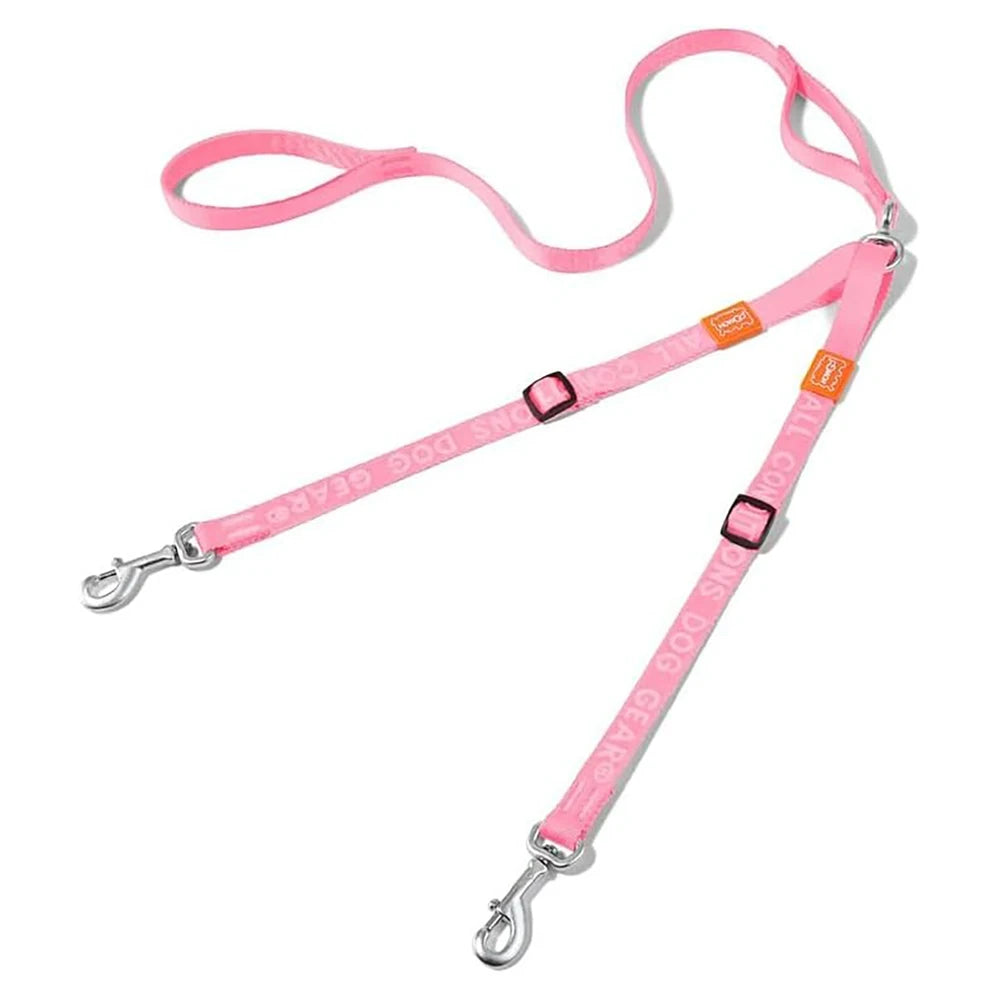 Double dog leash by Showlu Fashion Store featuring adjustable nylon tangle-free dual lead coupler for walking two dogs simultaneously.