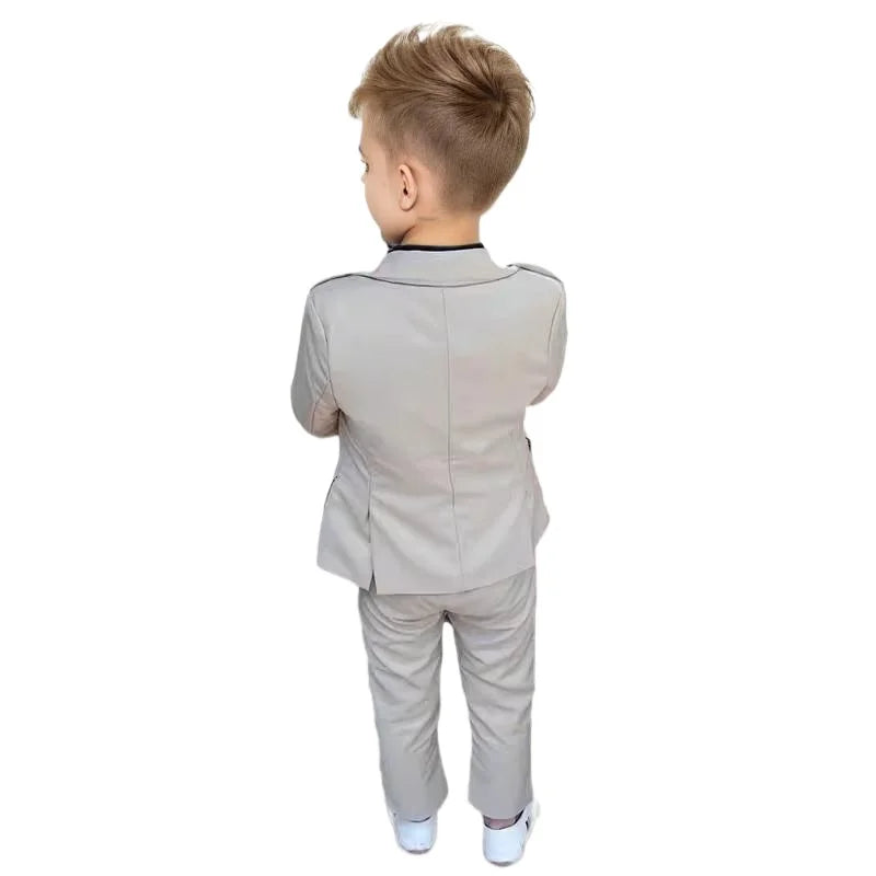 Children's pink spring dress suit for boys, includes jacket and pants, perfect for birthdays, parties, and photoshoots.