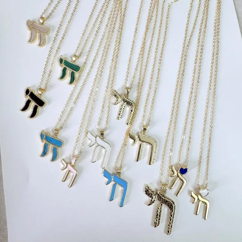 Hebrew Chai pendant necklace by Showlu Fashion with copper and zircon, Jewish jewelry featuring a meaningful design.