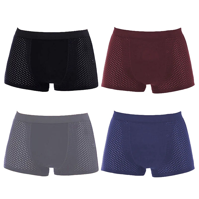 Men's bamboo boxer briefs by Showlu Fashion Store, breathable mesh pouch, black and gray, 4-pack, comfortable and moisture-wicking