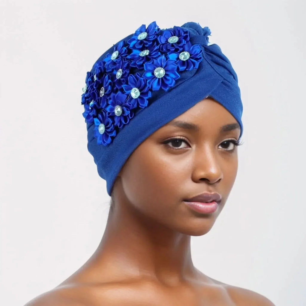 Showlu Fashion women's diamond pleated turban hijab chemo cap wrap, stylish head covering with elegant pleats and diamond accents.