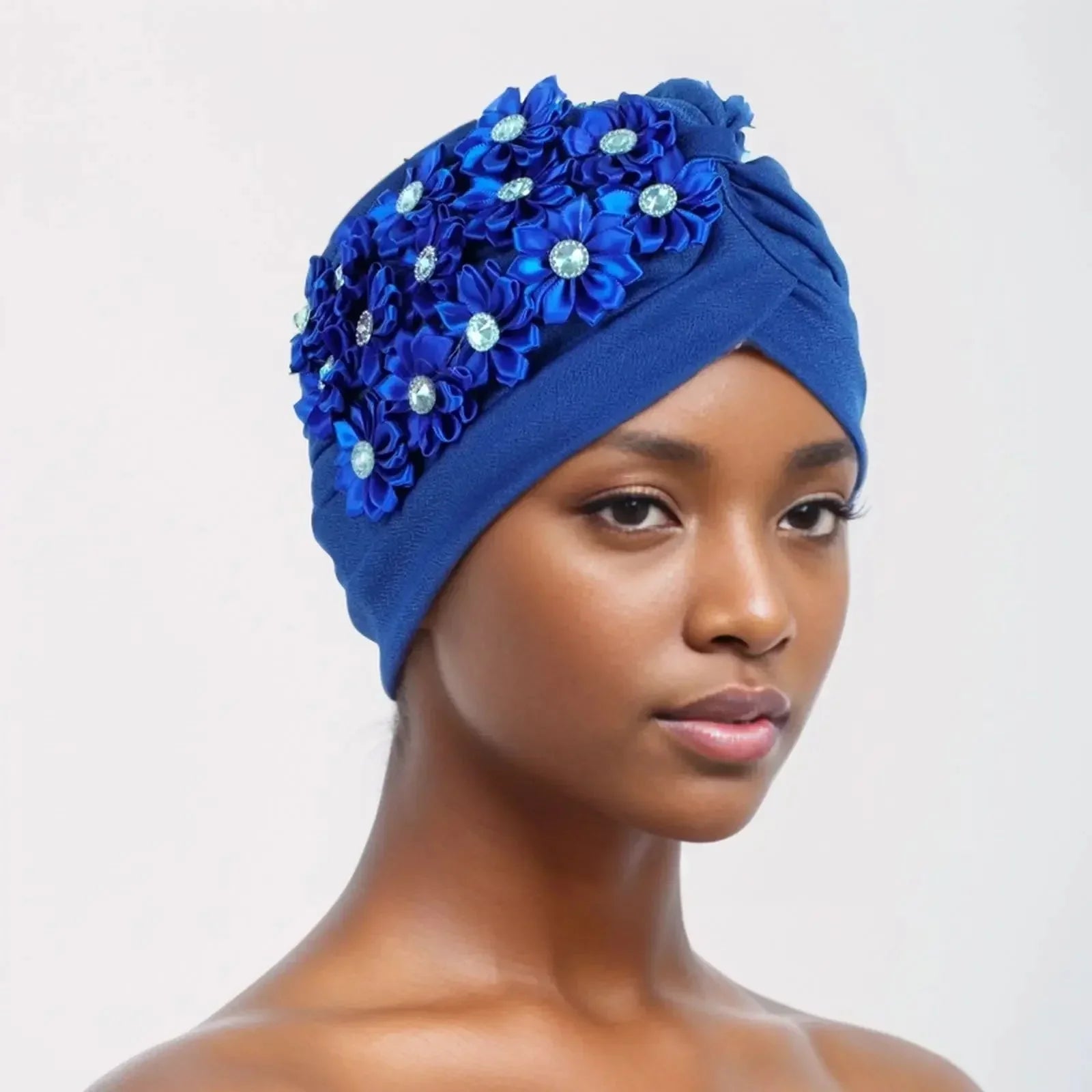 Showlu Fashion women's diamond pleated turban hijab chemo cap wrap, stylish head covering with elegant pleats and diamond accents.