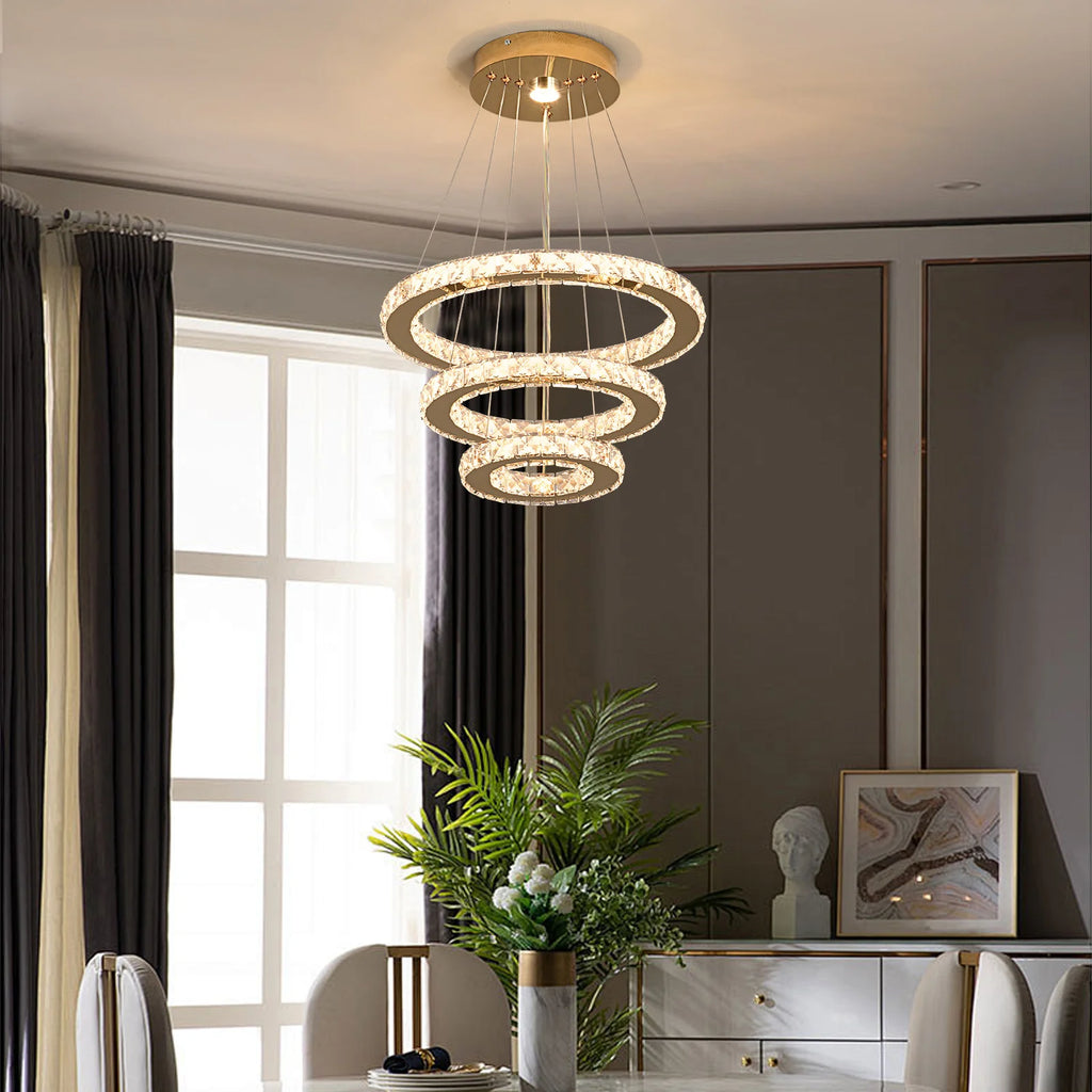 Modern LED flush mount crystal chandelier by Vetrulus, featuring elegant French luxury design with sparkling crystals and sleek metal finish.