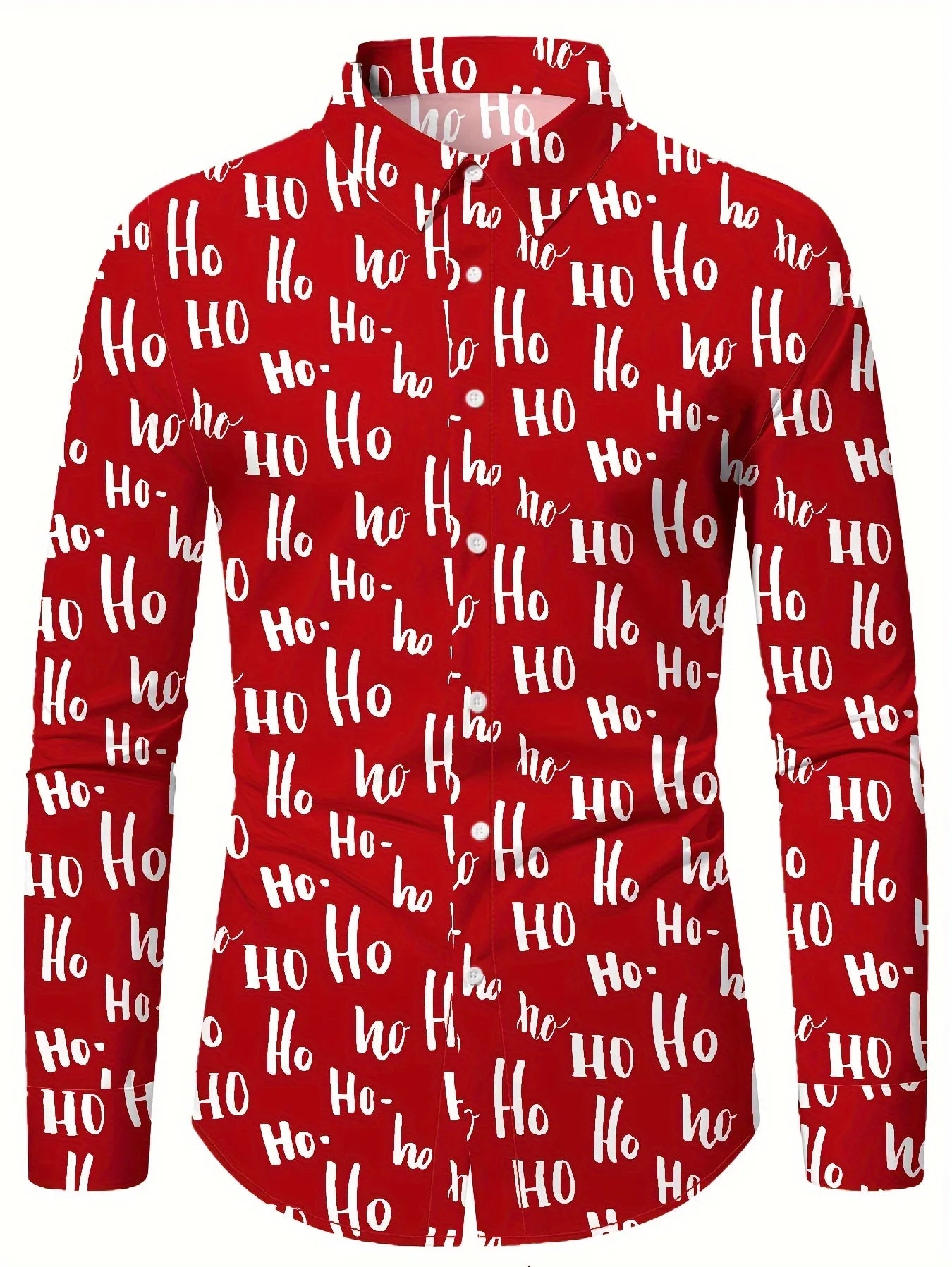 Men's Christmas festival theme formal shirt with 3D printed Santa Claus and Christmas tree graphic, long sleeve design by Showlu Fashion.