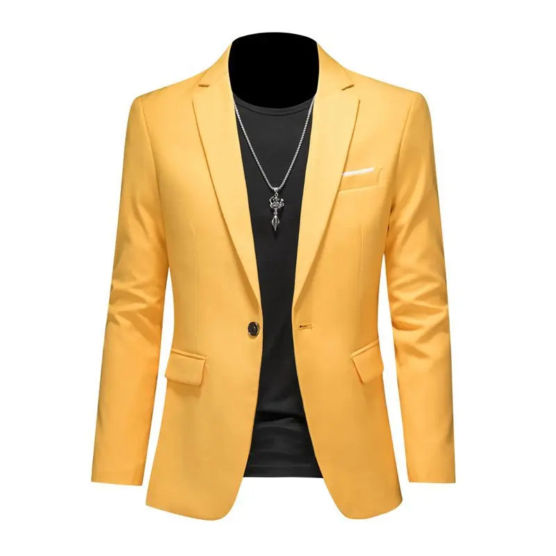 Men's slim fit single-breasted business blazer jacket in black, tailored by SHOWLU FASHION STORE, displayed on a hanger.