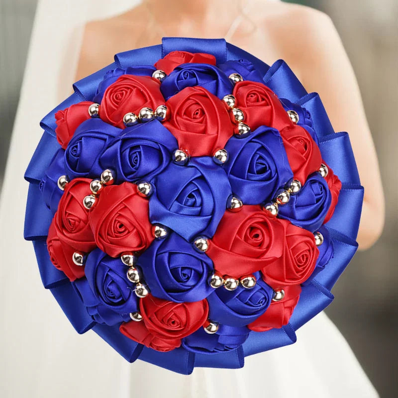Navy silk rose wedding bouquet with artificial flowers, 20cm size, featuring elegant silk roses for bridal arrangements