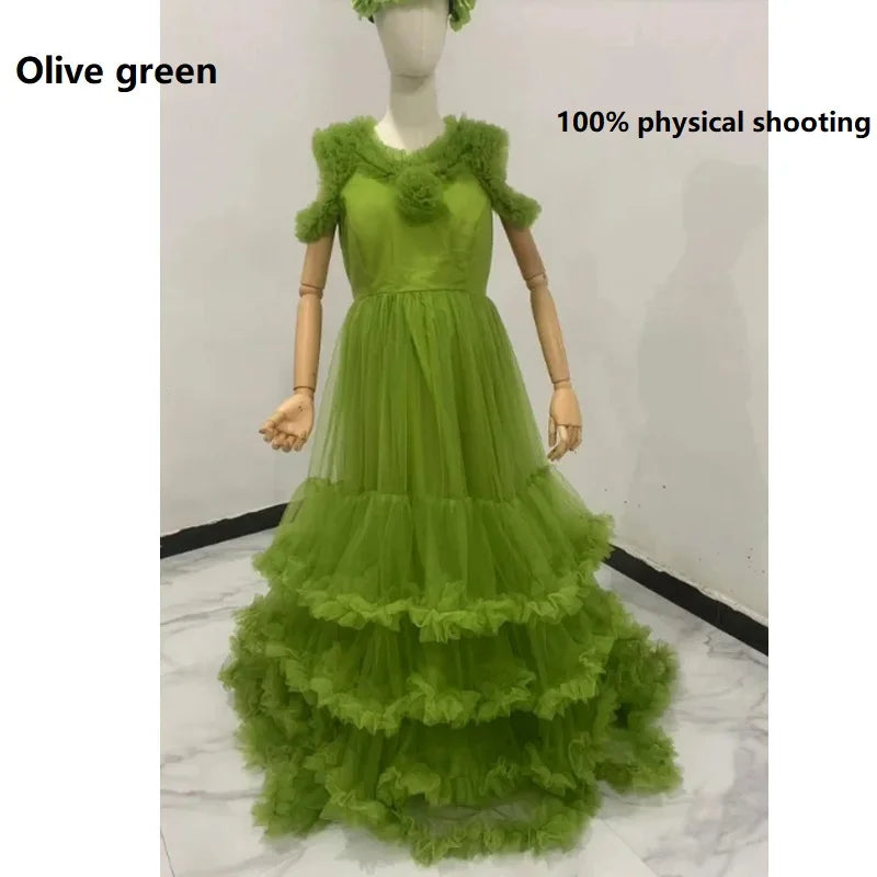 Showlu Fashion Mother and Daughter Puffy Tulle Prom Dresses with ruffles, tiered mesh design for pregnant women and baby showers.