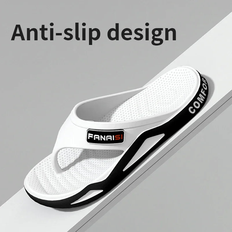 Casual men's summer flip-flops from Showlu Fashion Store, comfortable outdoor beach sandals with a sporty, trendy design.
