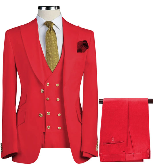 Elegant Men's Suits 3 Pieces Sets For Men Formal Slim Fit Business Tuxedo Groom&Groomsman Suit(Blazer+Vest+Pants)