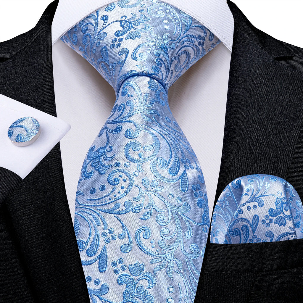 New Classic 100% Silk Men's Ties 8cm Blue Plaid Dot Striped Business Necktie Handkerchief Wedding Party Tie Set Gravatas DiBanGu