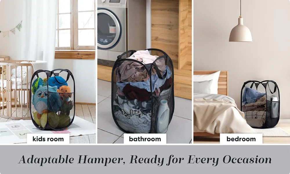 Showlu Smart General collapsible laundry basket with handles, made of durable fabric, shown folded and expanded for versatile storage.