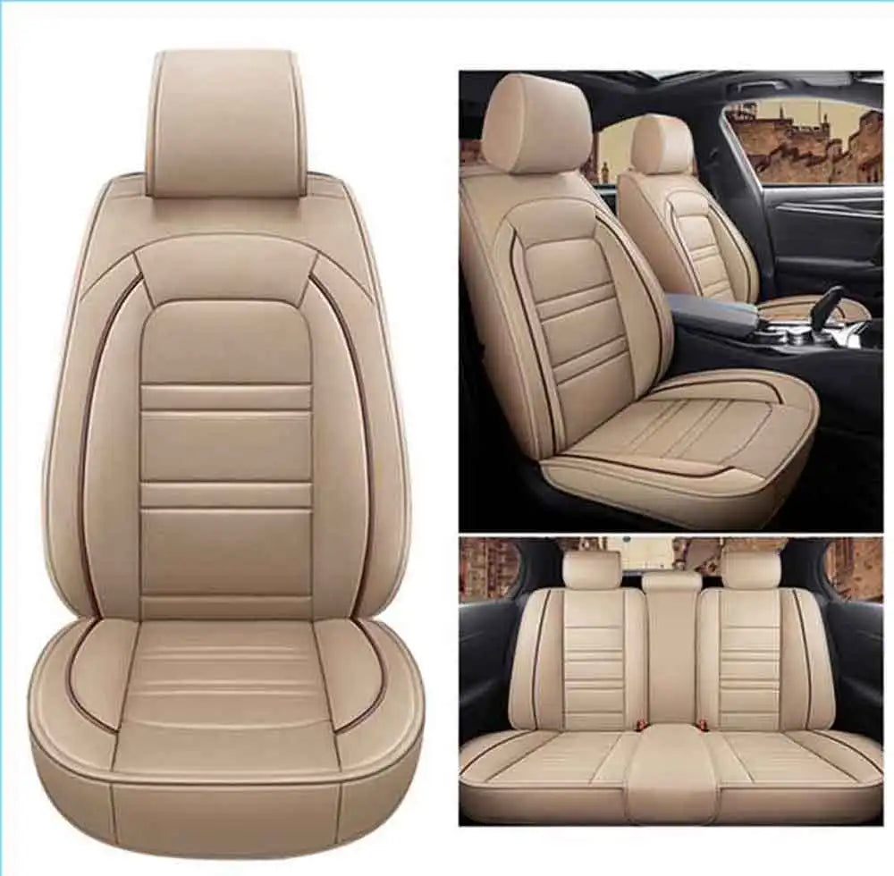 Showlu Universal 5-seat PU leather car seat covers set, full protection, black color, designed for easy installation and a sleek look.