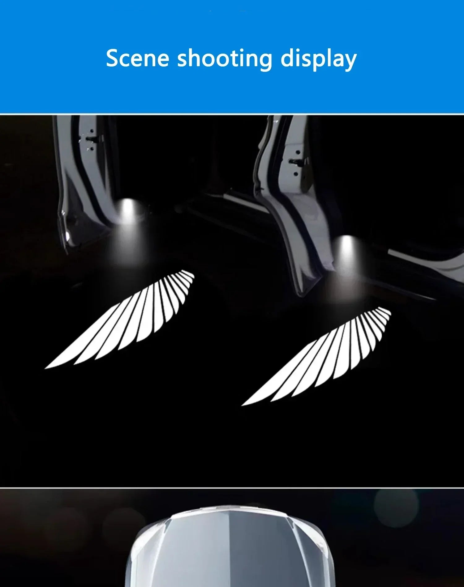 Showlu Smart General car door logo projector displaying a blue illuminated logo on the ground.
