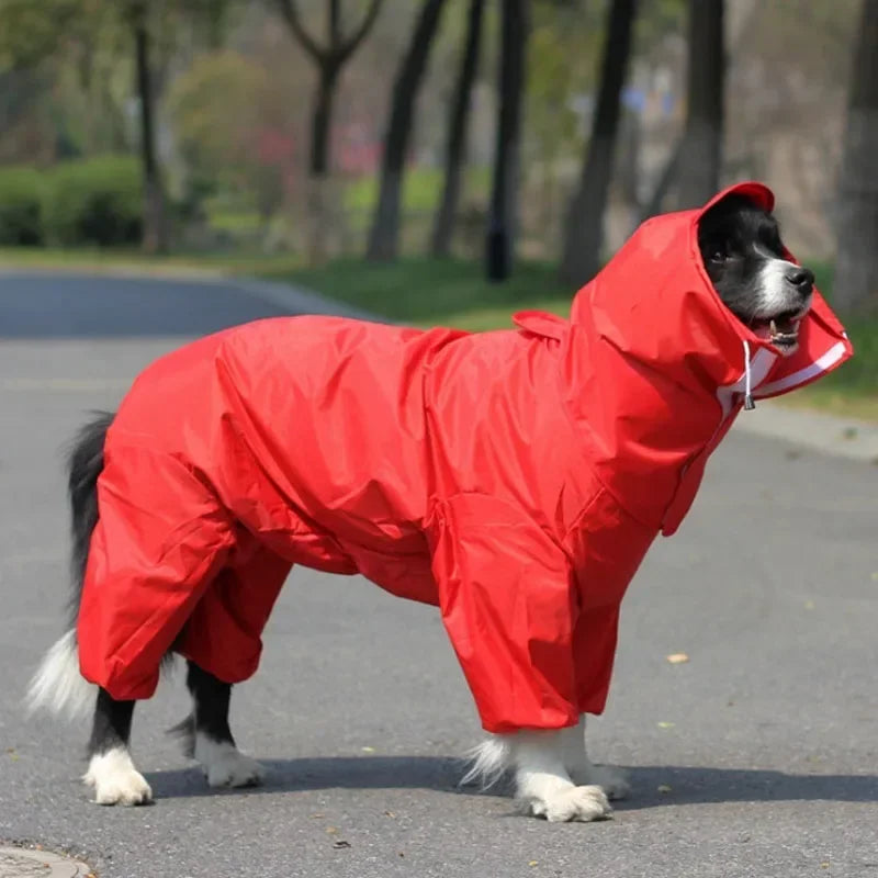 Showlu waterproof dog raincoat hoodie with PU leather poncho for large dogs, featuring a stylish and practical design.