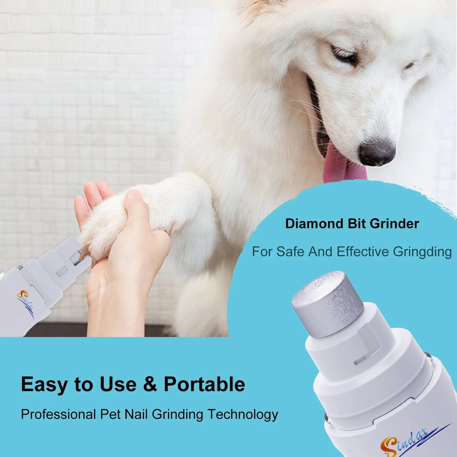 Electric dog nail grinder by Showlu Fashion Store with USB recharge, quiet 2-speed trimmer for painless pet paw grooming.