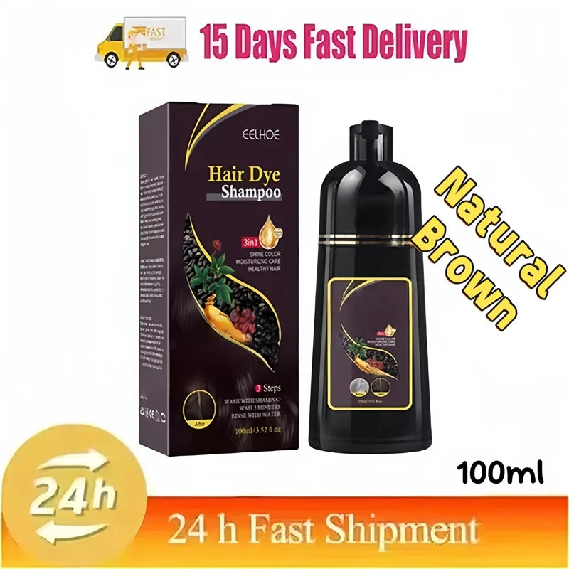Black hair dye shampoo for gray hair, Showlu Fashion 3-in-1 herbal nourishing hair color shampoo for women and men.