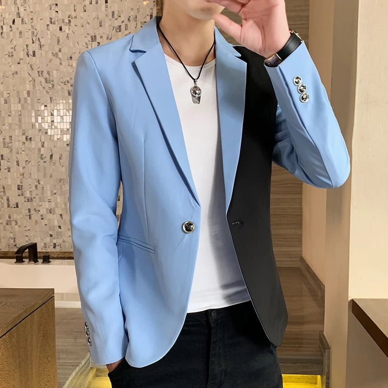 Men's slim fit blazer by Showlu Fashion, high-quality autumn Korean business casual suit with stylish match color design.