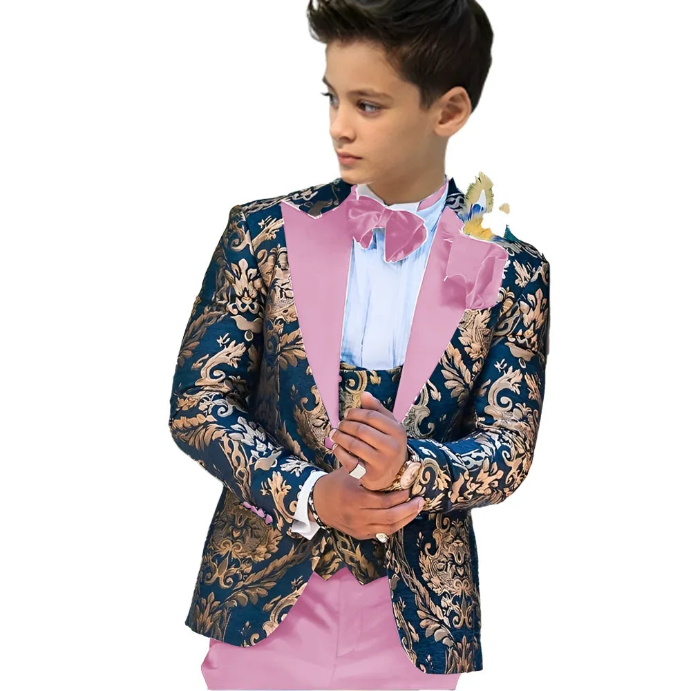 Showlu Fashion floral boys' wedding suit set with jacket, vest, and pants for kids aged 2-16 years, perfect for special occasions.