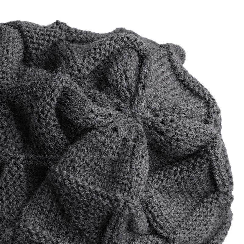 Women’s winter knitted slouchy beanie hat with warm wool for outdoor snow skiing and cold weather, stylish and cozy bonnet.