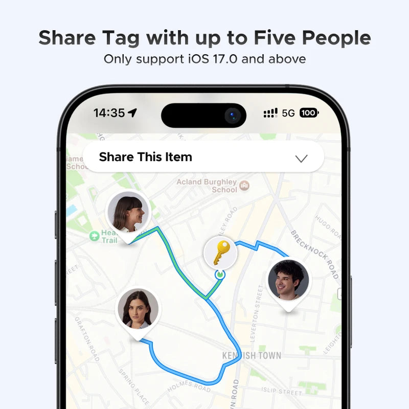 Showlu Smart Bluetooth key finder with compact design, attached to keys for easy tracking and locating via smartphone.