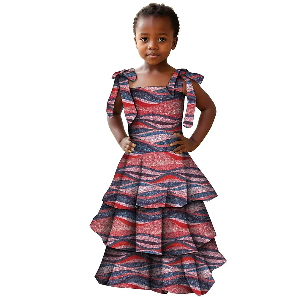 African print cotton girls' party dress in Bazin Riche style, featuring vibrant patterns and traditional design, by SHOWLU FASHION STORE