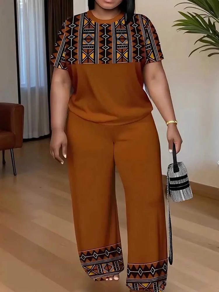Casual summer outfit for women, Showlu Fashion, featuring a stylish top and matching pants set in plus size, streetwear style.