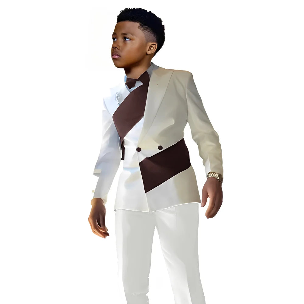 White satin boys' suit 2-piece set with blazer and pants, tailored wedding tuxedo for kids 2-16 years, slim fit, Showlu Smart General