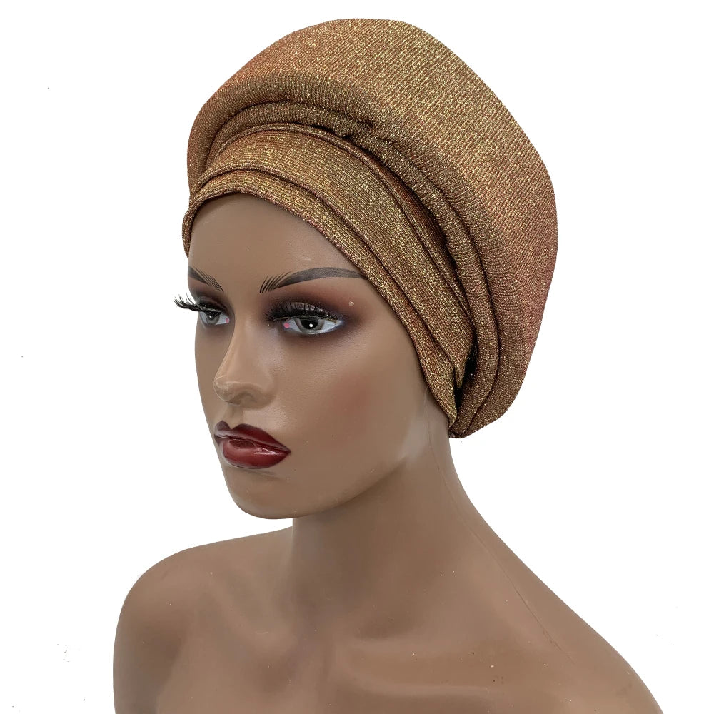 Glittering African Women's Turban Cap Muslim Female Head Wraps