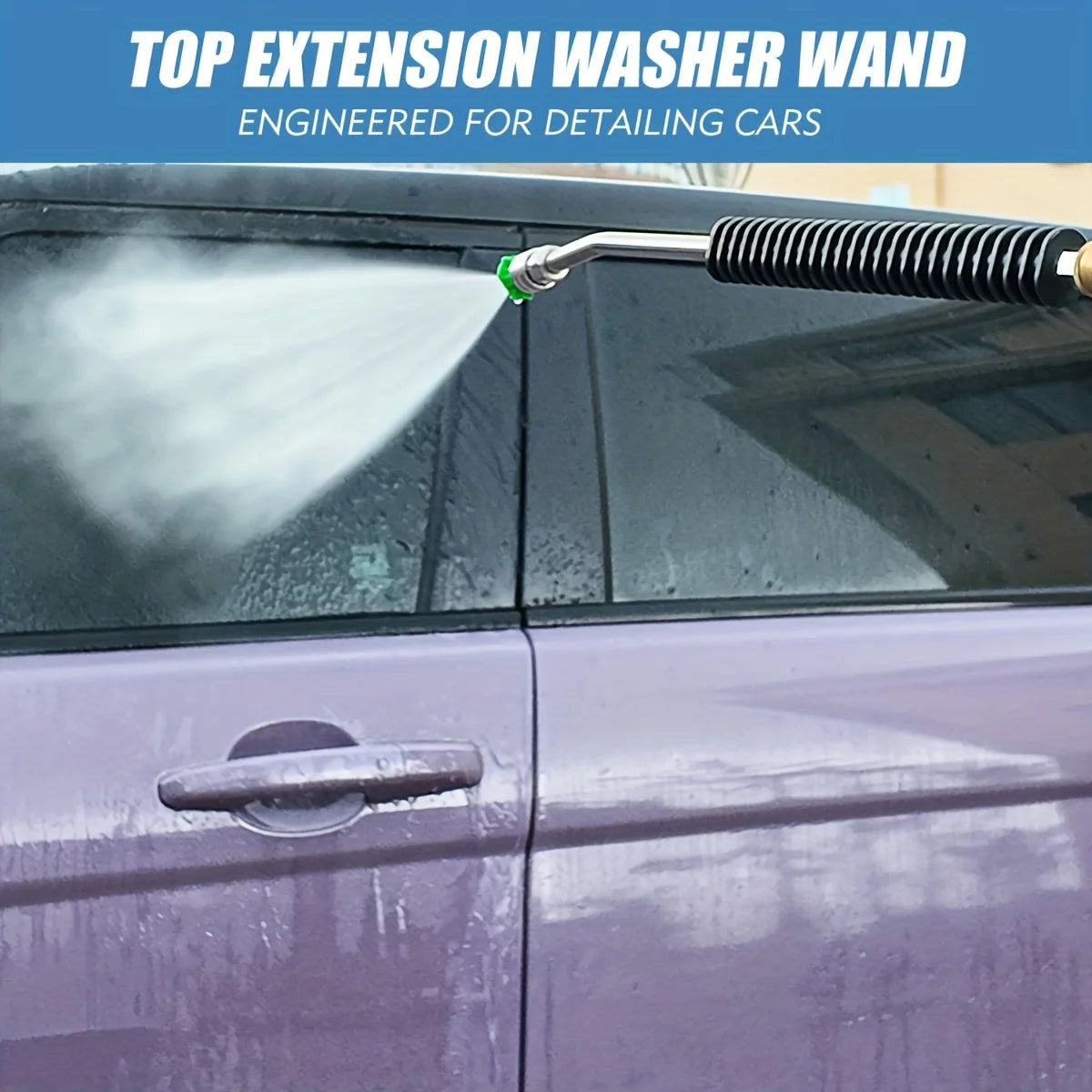 Showlu Smart General car pressure washer extension wand connected to a pressure washing system for cleaning vehicles.