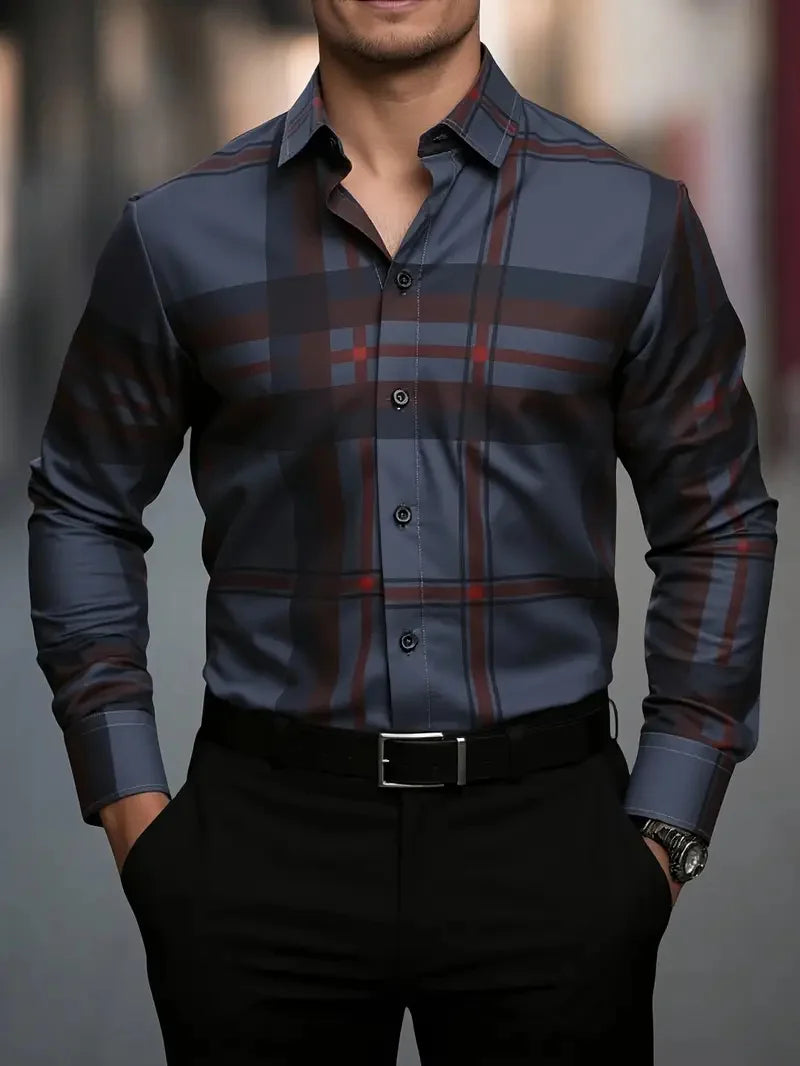 Men's leopard print button-up shirt with long sleeves, featuring baroque chain design, perfect for casual or party wear by Showlu Fashion