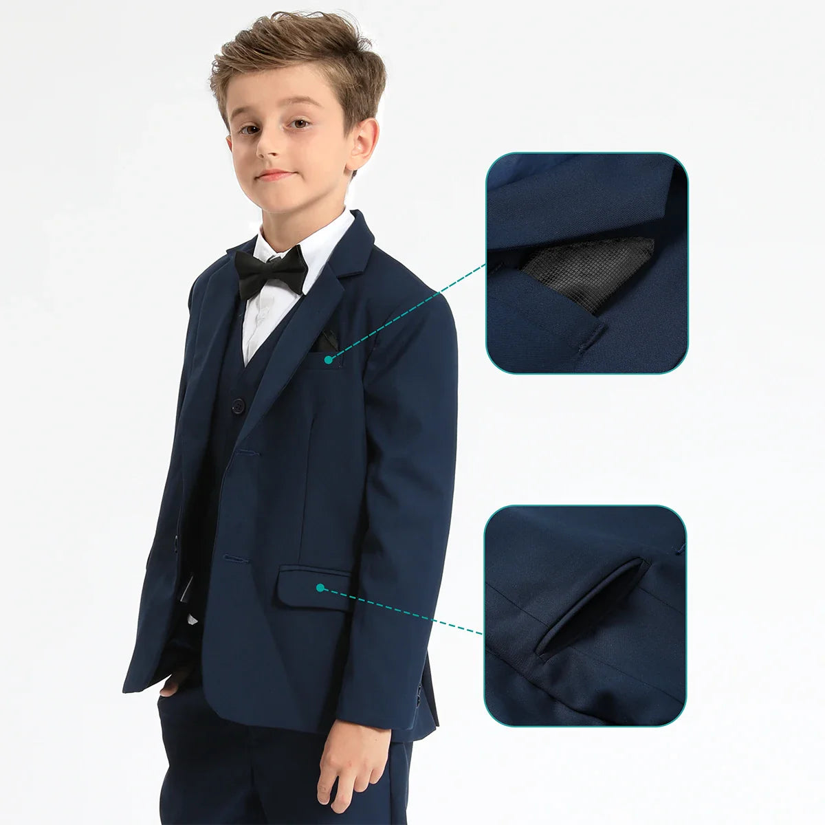 A&J DESIGN boys formal suit set featuring a cotton blazer and tuxedo for kids, ideal for weddings and special occasions.