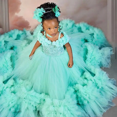 Luxury Green Flower Girl Dress For Wedding Customized Puffy Ball Gown Princess Kids Birthday Party First Holy Communion Dress