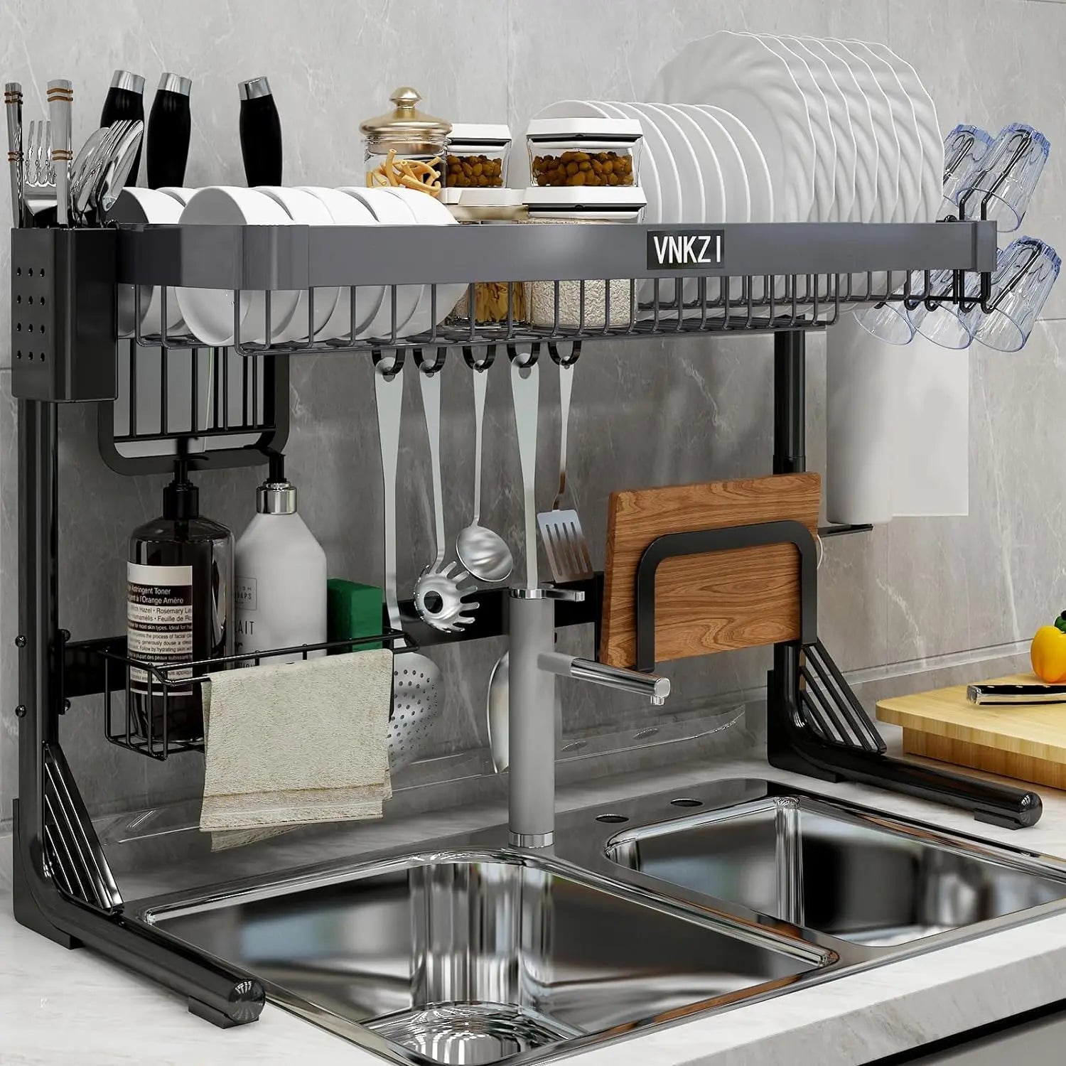 Over Sink Dish Drying Rack, 2 Tier Full Stainless Steel Storage Adjustable  Kitchen Rack, Multifunctional Expandable SHOWLU FASHION STORE