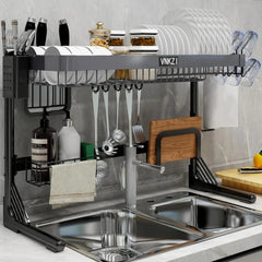 Over Sink Dish Drying Rack, 2 Tier Full Stainless Steel Storage Adjustable  Kitchen Rack, Multifunctional Expandable SHOWLU FASHION STORE