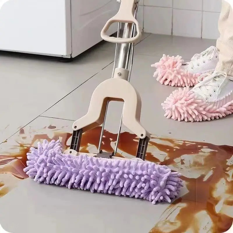 Showlu Fashion microfiber floor cleaning slippers, washable mop shoes, two-pack, designed for easy and efficient floor cleaning.