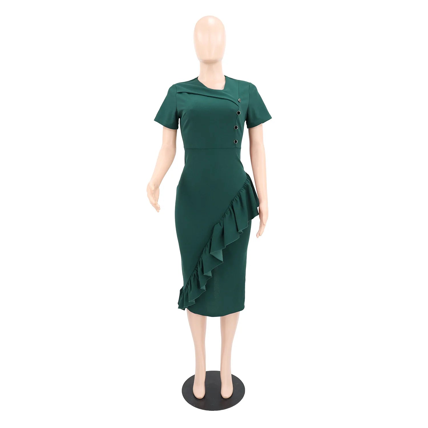 Africa Dress for Women for Evening Party Summer Fashion African Short Sleeve V-neck Green Polyester Bodycon Midi Dresses