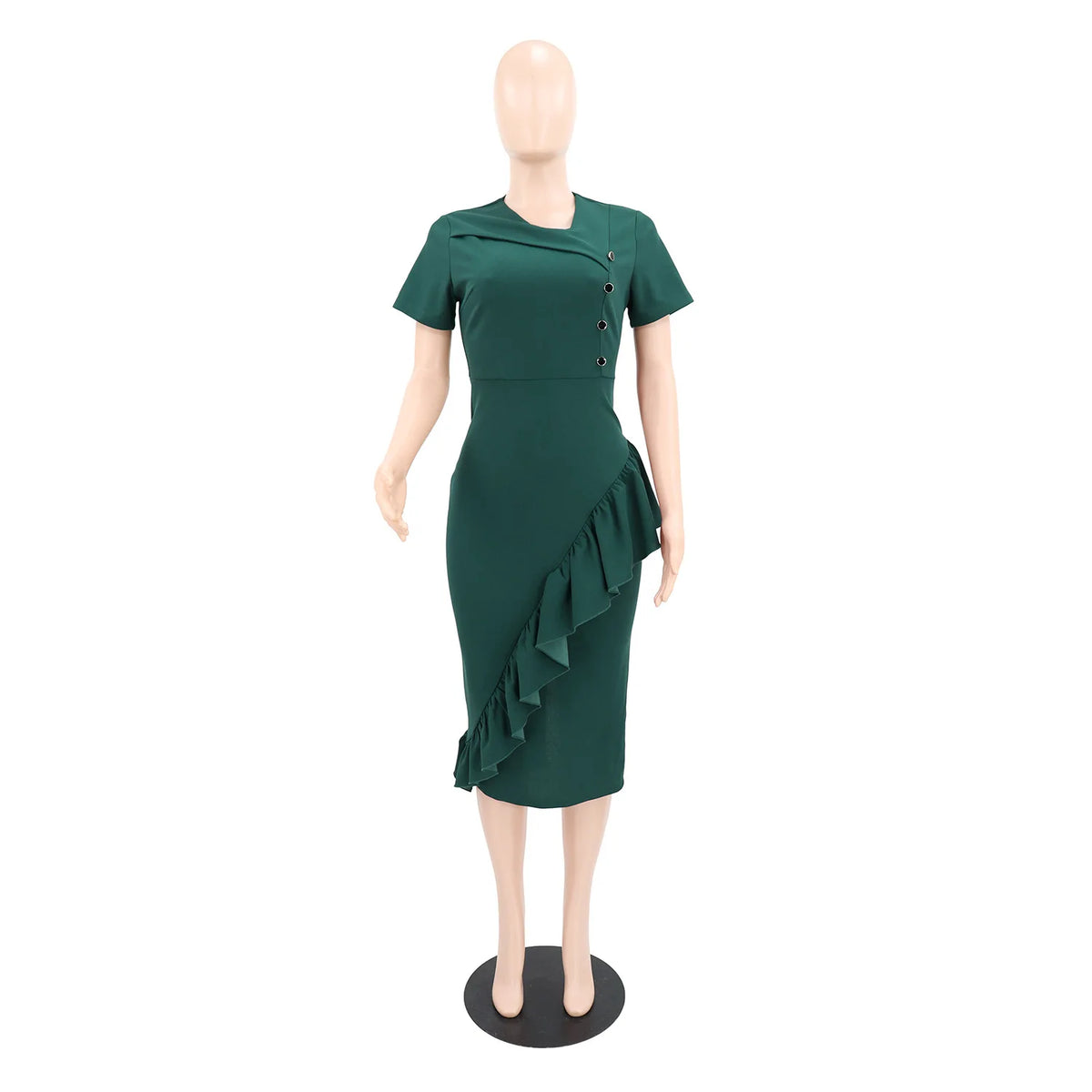 Africa Dress for Women for Evening Party Summer Fashion African Short Sleeve V-neck Green Polyester Bodycon Midi Dresses